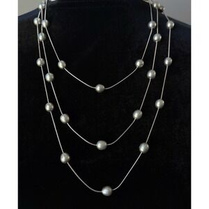 Ross Simons 925 Sterling Gray Pearl Station Necklace 72" Rope Long Layered